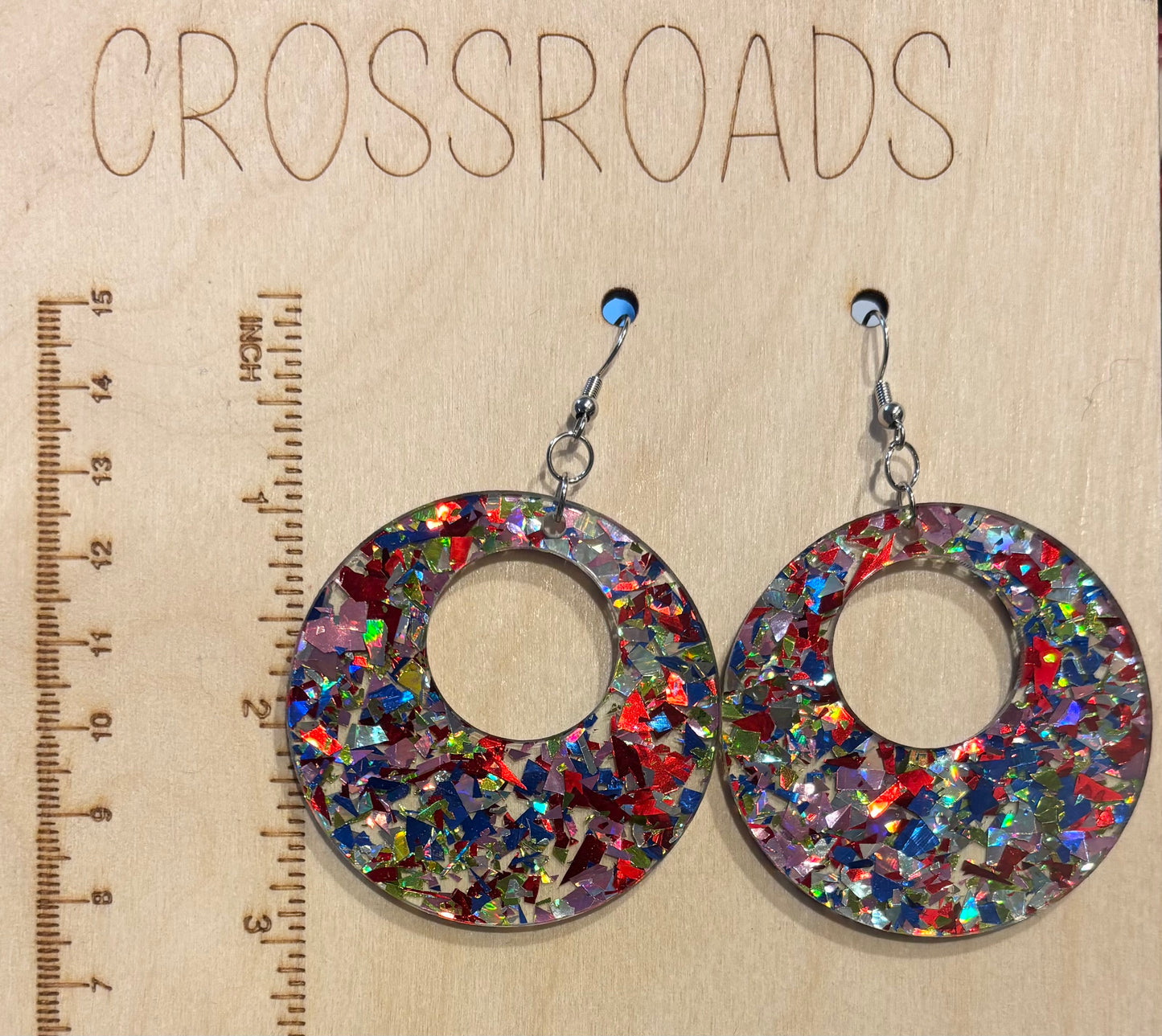 Offset Circle Earrings - Acrylic - 4th of July