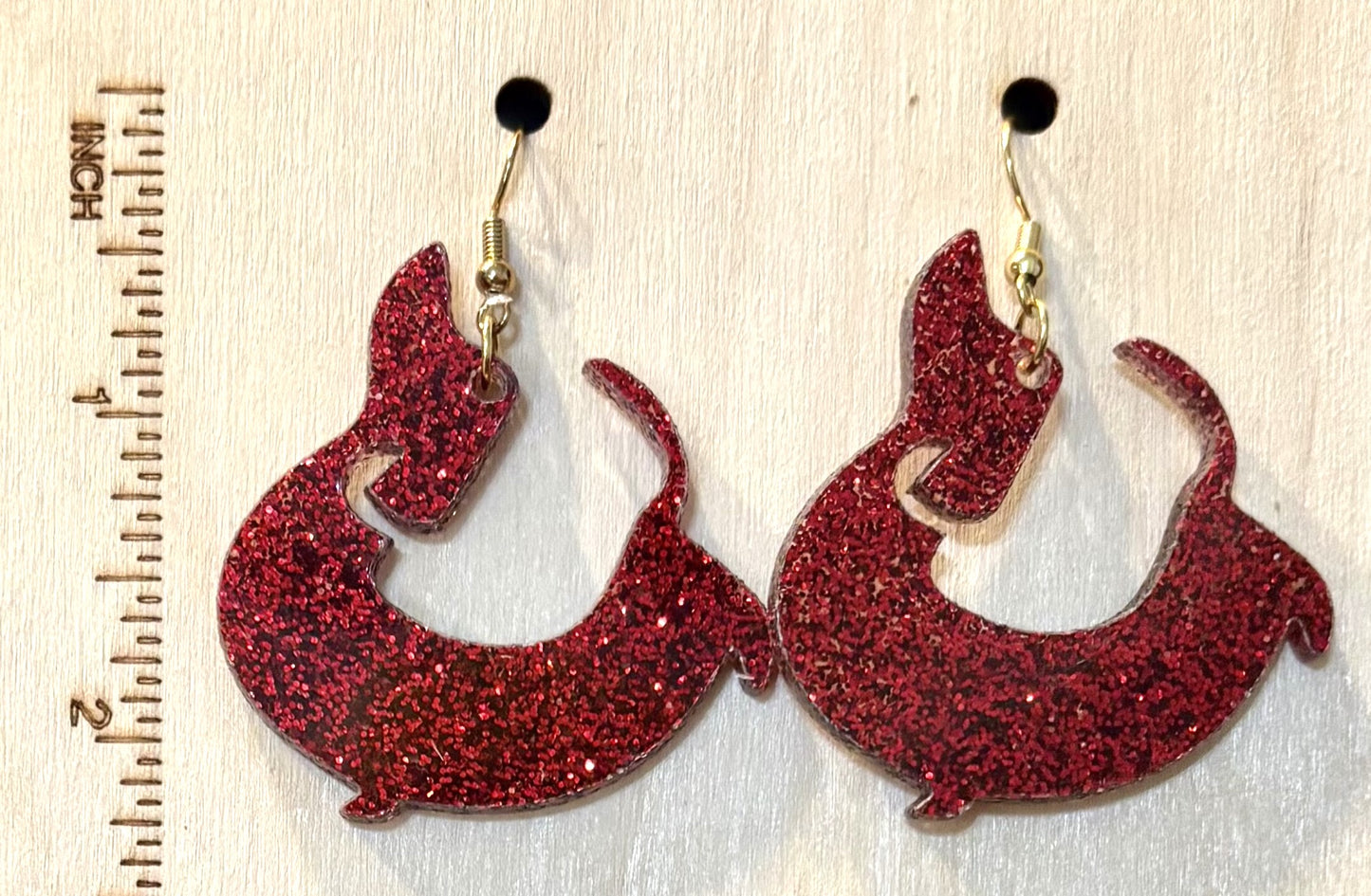 Dachshund Earrings - Acrylic - Red Glitter