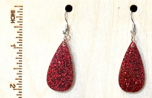 Mini Teardrop Earrings - Red Glitter Acrylic