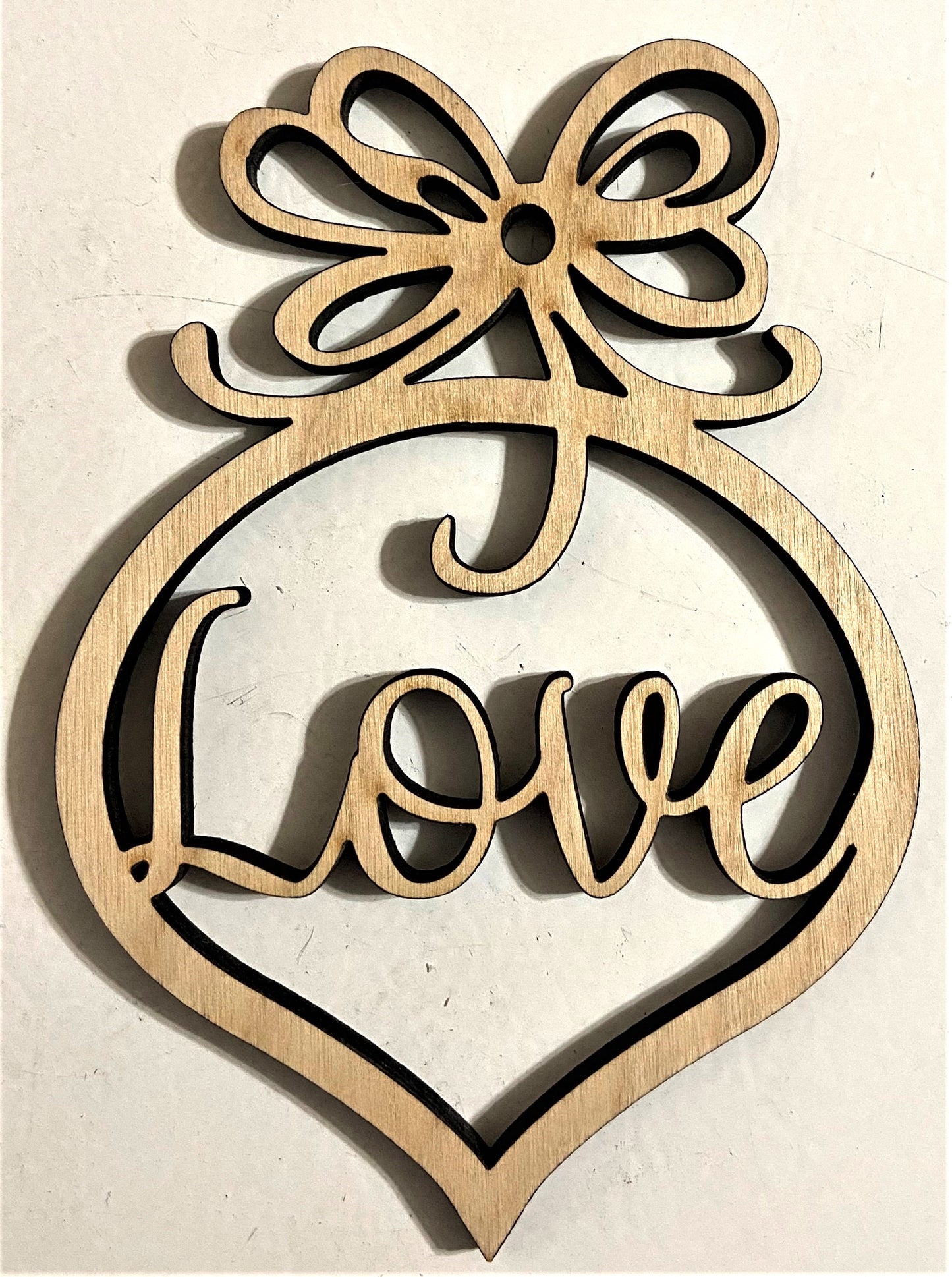 Ready to Paint Plywood Shape - Love Ornament - S011