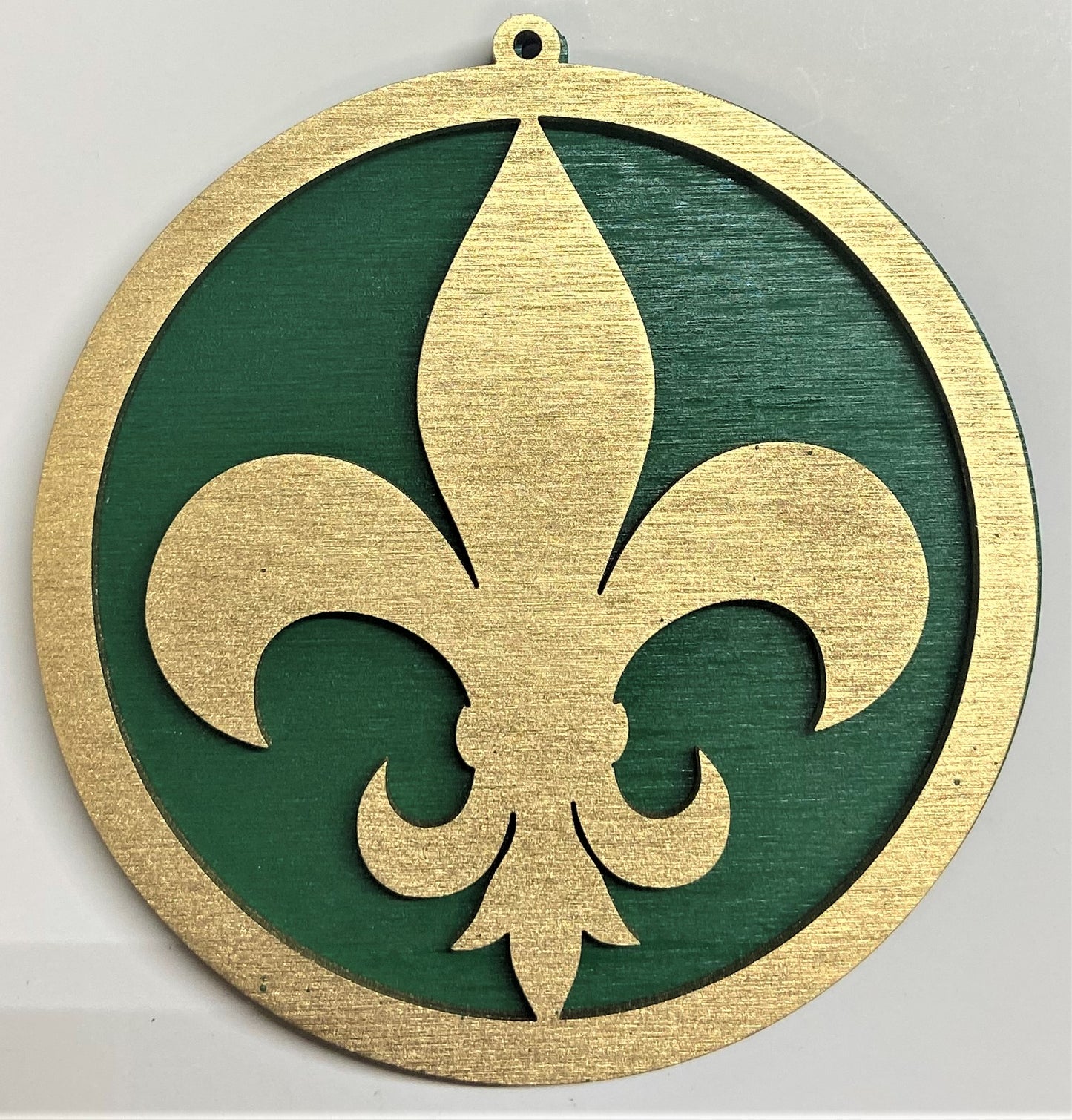 Fluer de Lis Wood Ornament - Gold over Green