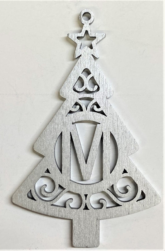 4" Monogram Christmas Tree Ornament M- Silver