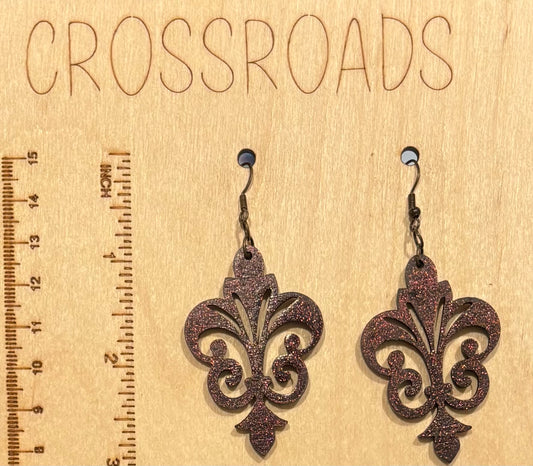 Decorative Wood Earrings, Pink Black