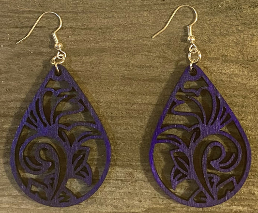 Teardrop Wood Earrings, Purple Dye