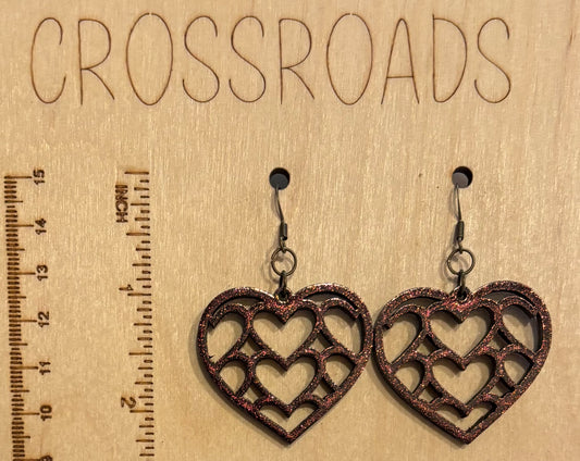 Multi Heart Wood Earrings, Colorshift Pink Champagne