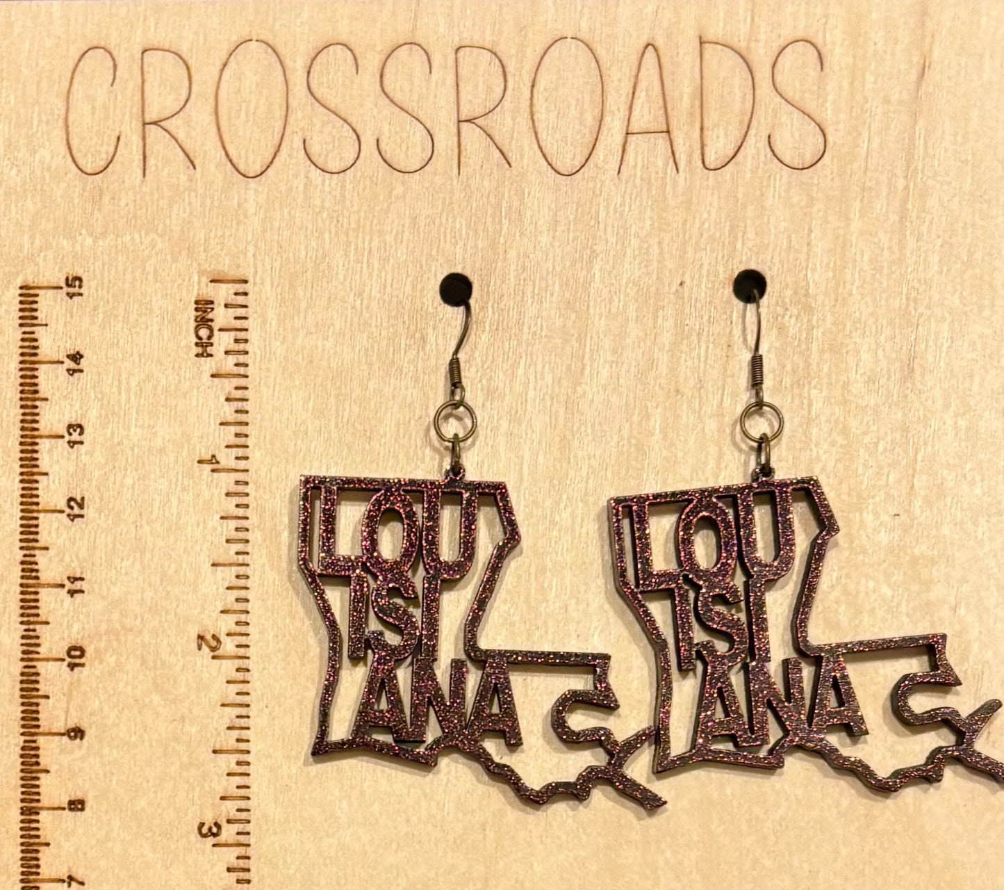 Louisiana Wood Earrings, Pink / Black