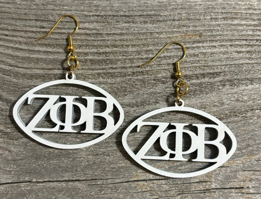 Zeta Phi Beta Wood Earrings, White