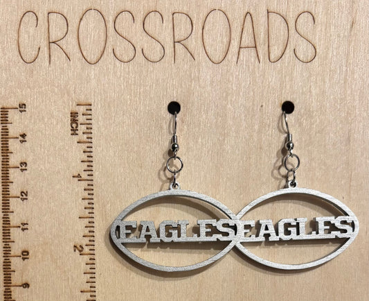 Eagles Wood Earrings, Metallic Silver