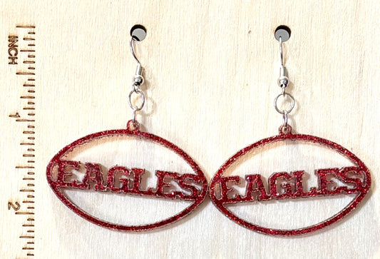 Eagles Acrylic Earrings, Red Glitter