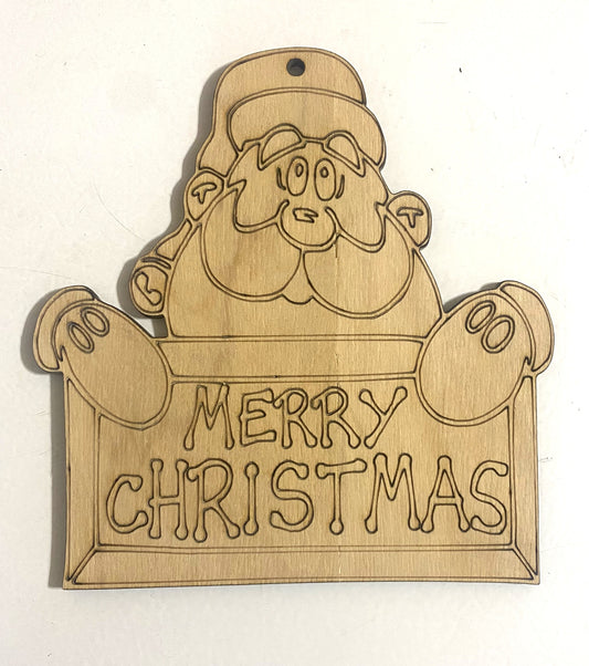 Ready to Paint Shape - 1/8" Birch - Santa Merry Christmas - S095
