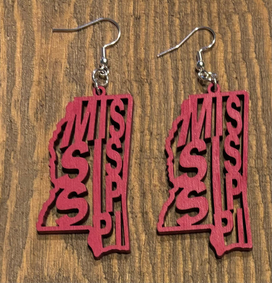 Mississippi Wood Earrings, Pink