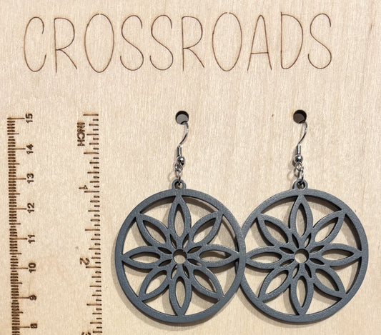 Circle Flower Wood Earrings - Slate Blue