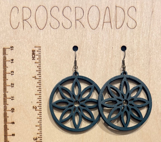 Circle Flower Wood Earrings - Turquoise