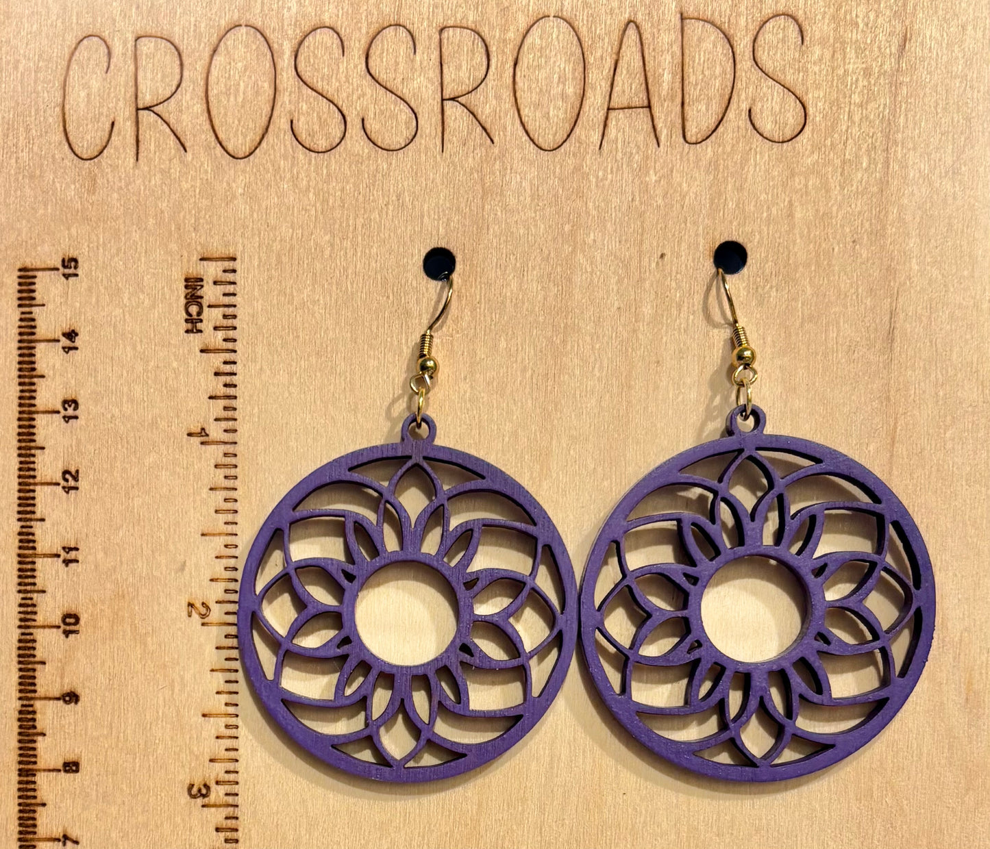 Mandala (1) Wood Earrings, Grape