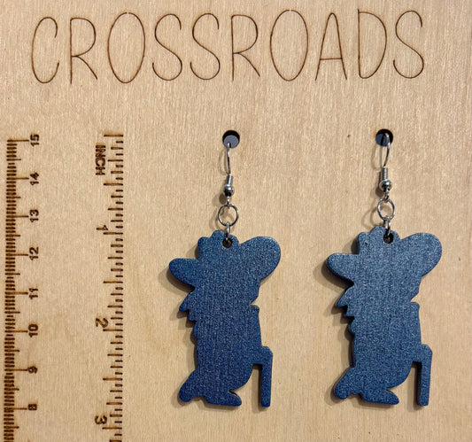Colonel Reb Wood Earrings, Metallic Blue