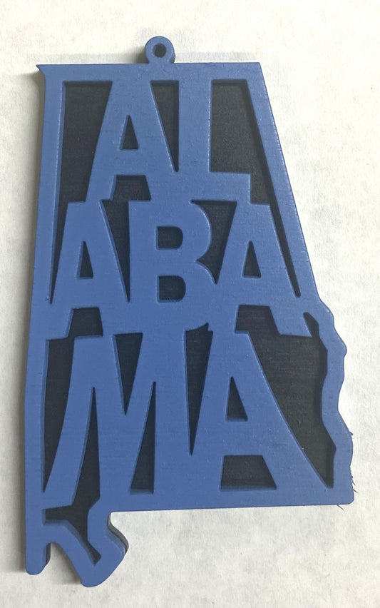 Alabama Wood Ornament - 4" x 2.4" - Wildflower Blue over Black