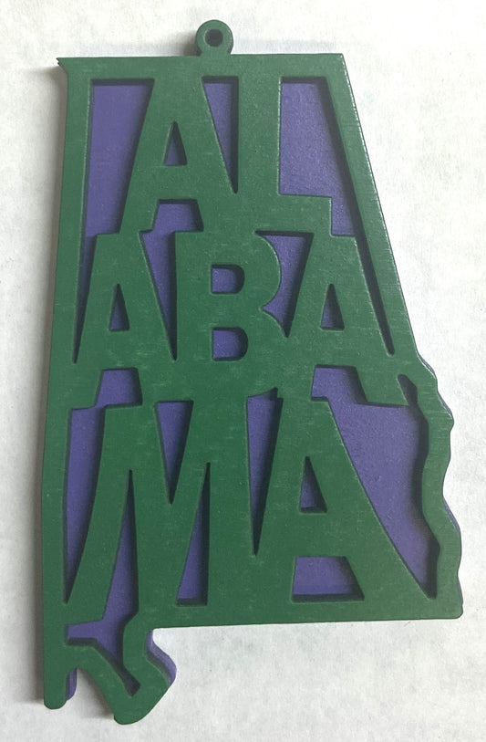 Alabama Wood Ornament - 4" x 2.4" - Green over Grape