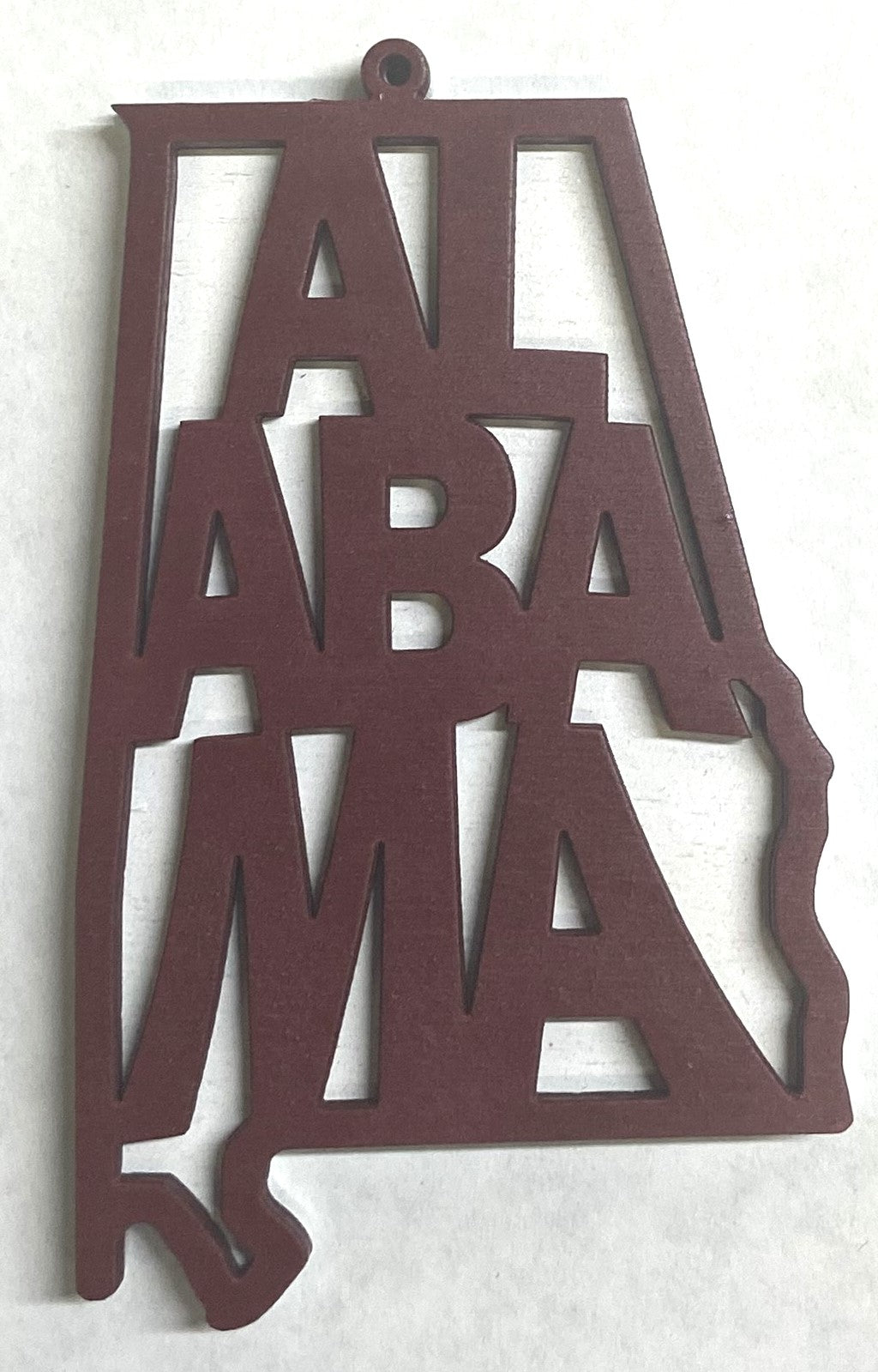Alabama Wood Ornament - 4" x 2.4" - Crimson over White