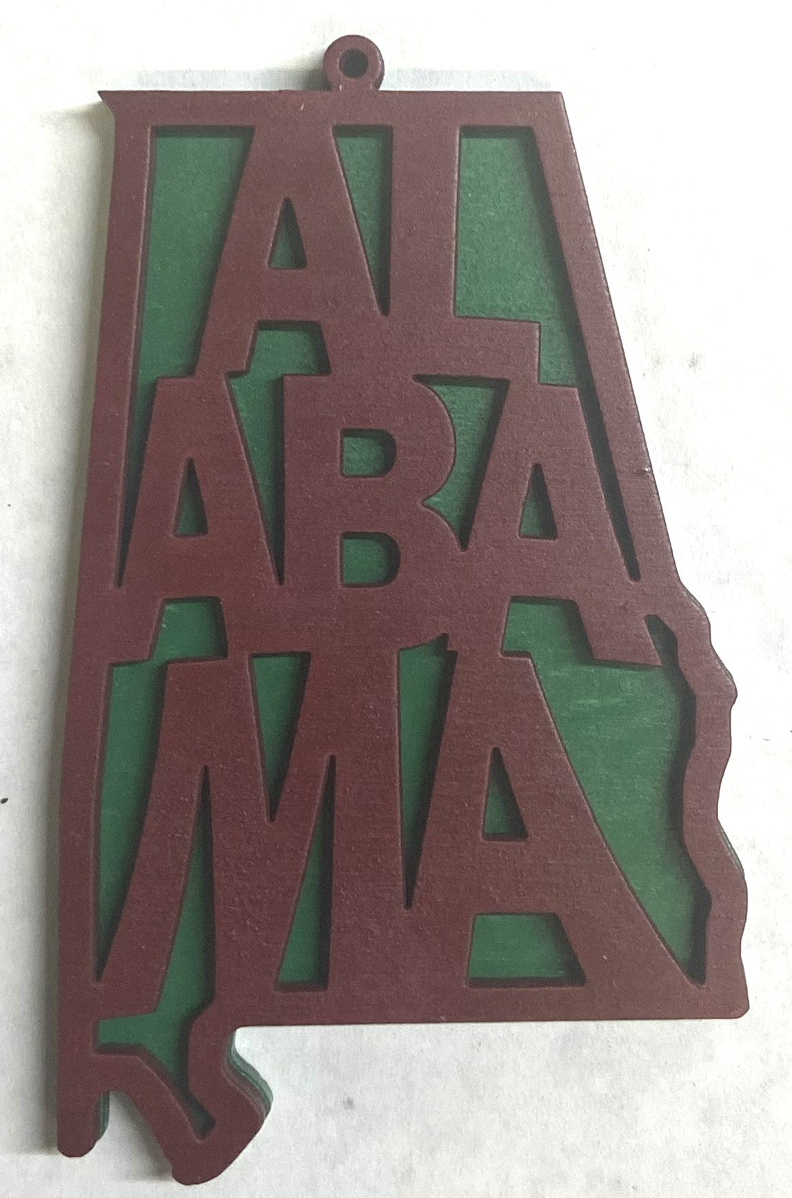 Alabama Wood Ornament - 4" x 2.4" - Crimson over Green