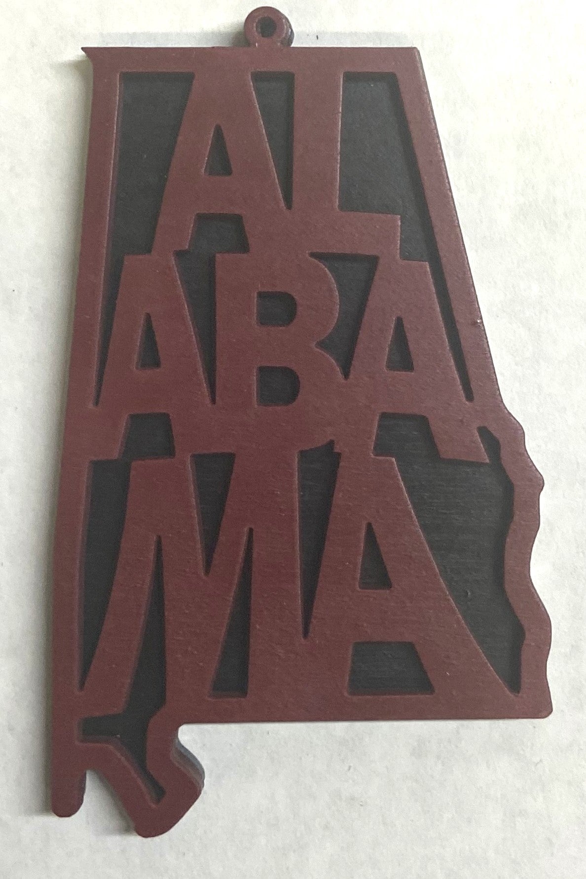 Alabama Wood Ornament - 4" x 2.4" - Crimson over Black