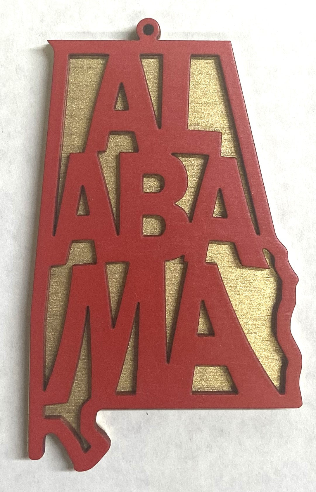 Alabama Wood Ornament - 4" x 2.4" - Red over Gold