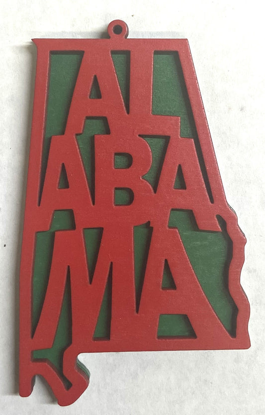 Alabama Wood Ornament - 4" x 2.4" - Red over Green