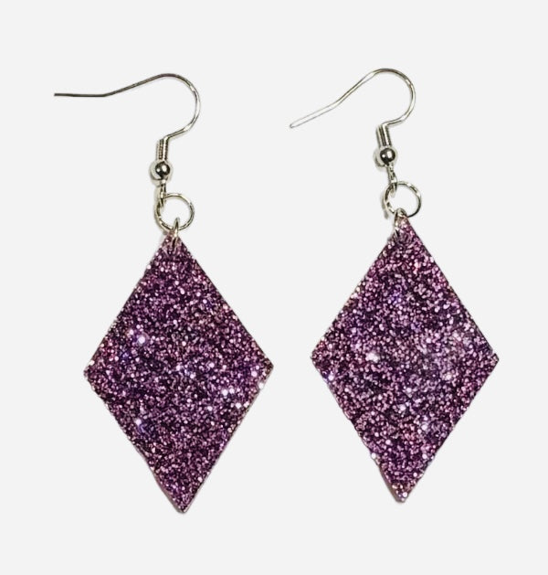 Diamond Acrylic Earrings, Lavender Glitter
