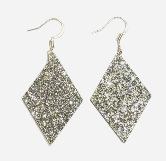 Diamond Acrylic Earrings, Silver Glitter