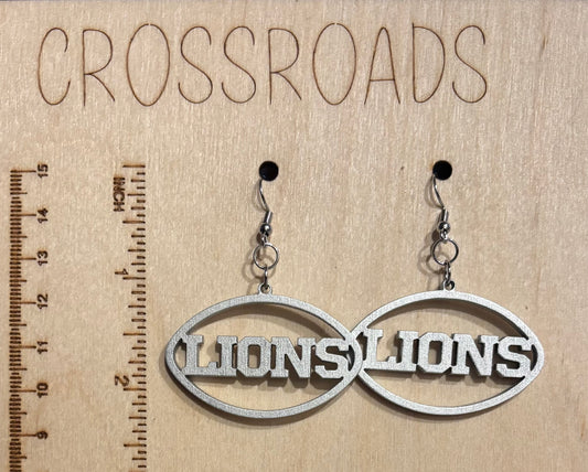 Wood Earrings - Lions - Metallic Silver