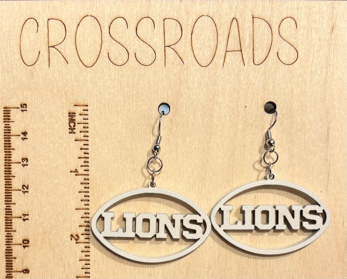 Wood Earrings - Lions - White