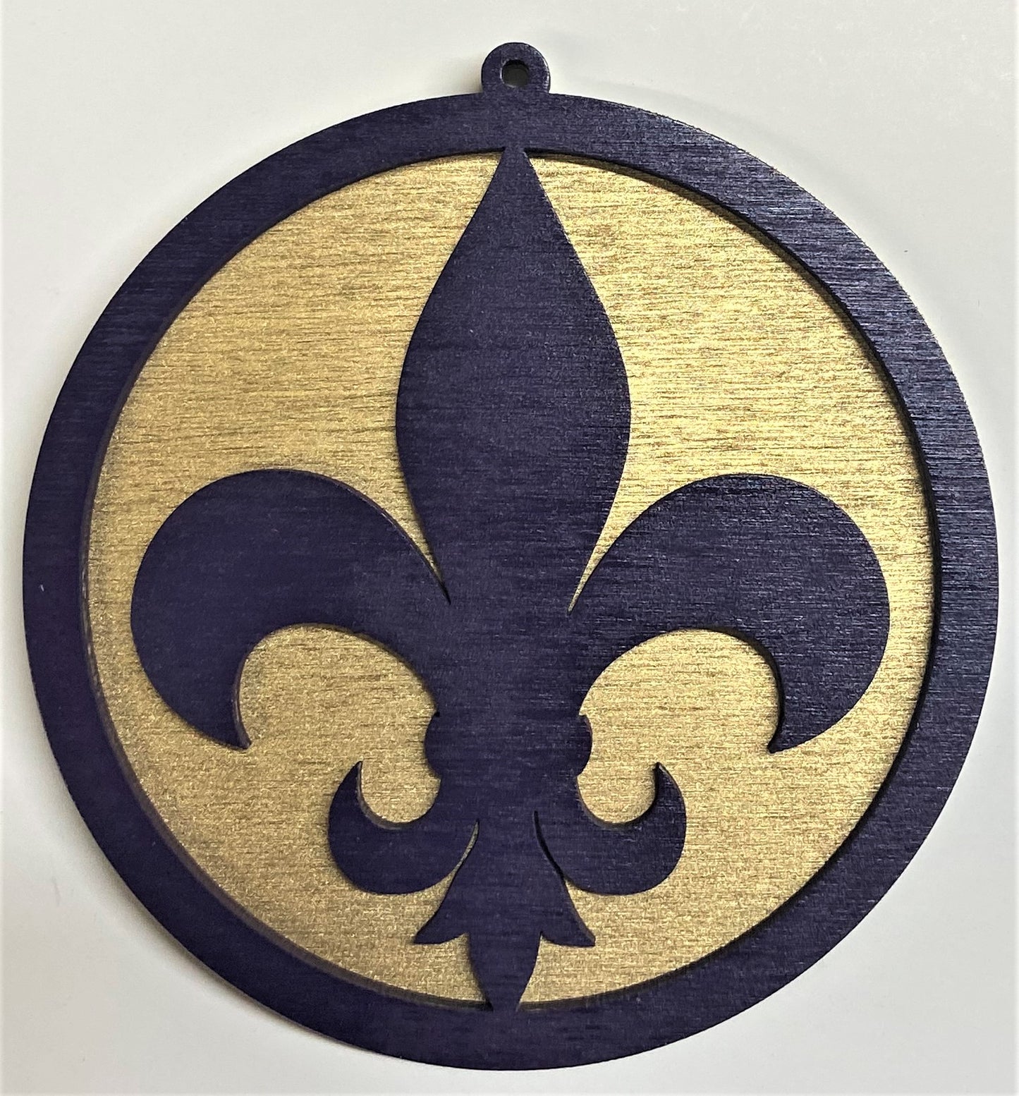 Fluer de Lis Wood Ornament - Purple over Gold
