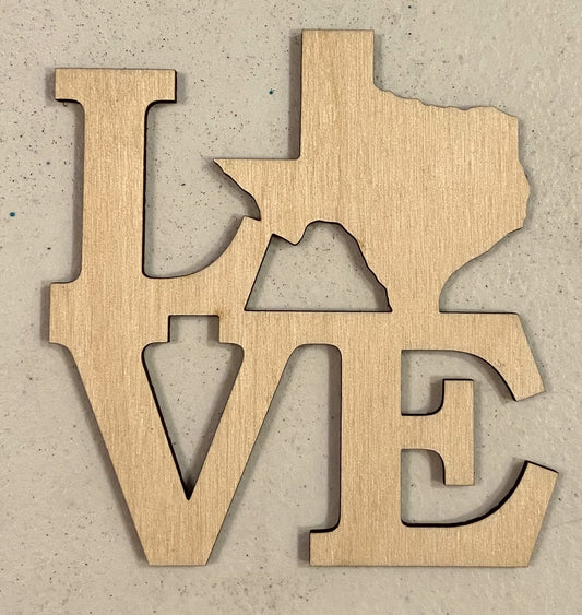 Ready to Paint Shape - 1/8" Birch - Love Texas - S241