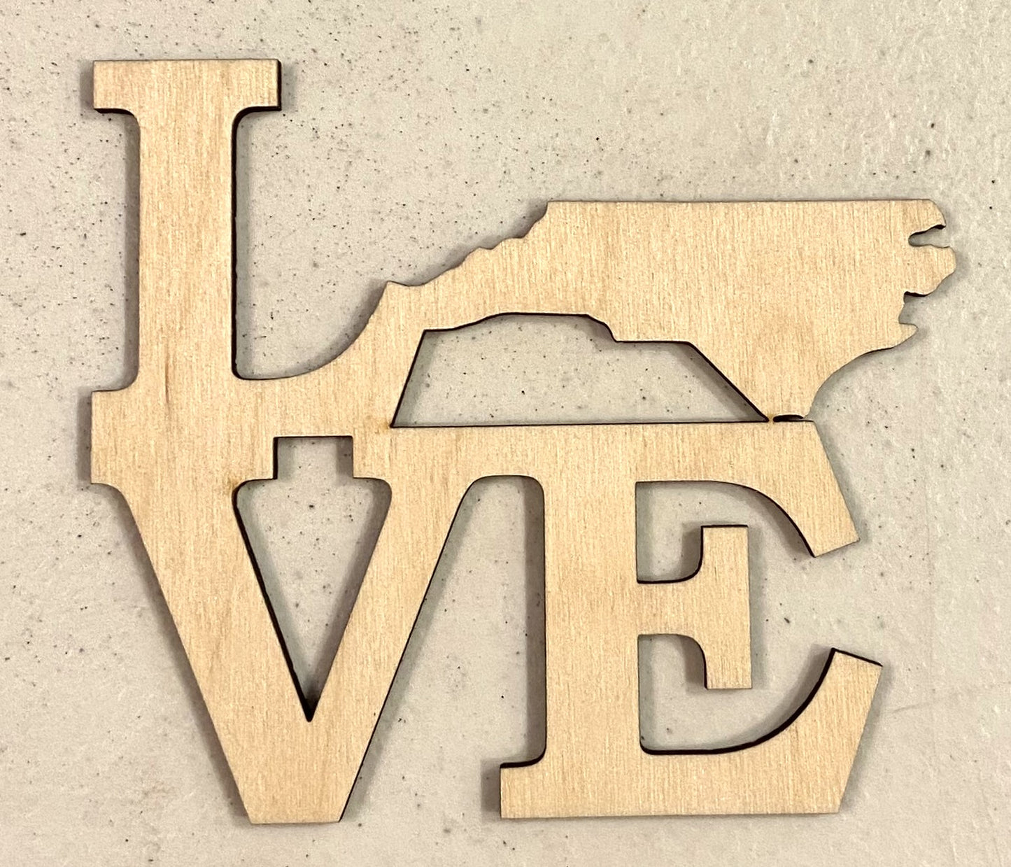 Ready to Paint Shape - 1/8" Birch - Love North Carolina - S249