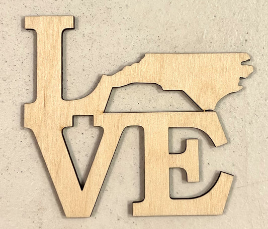 Ready to Paint Shape - 1/8" Birch - Love North Carolina - S249