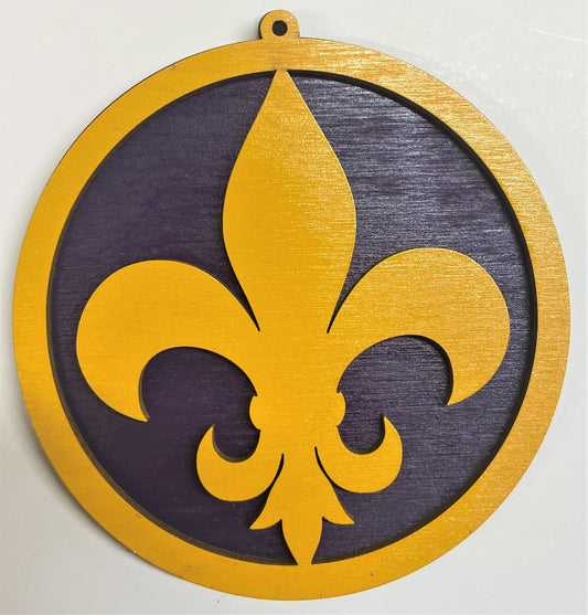Fluer de Lis Wood Ornament - Marigold over Purple