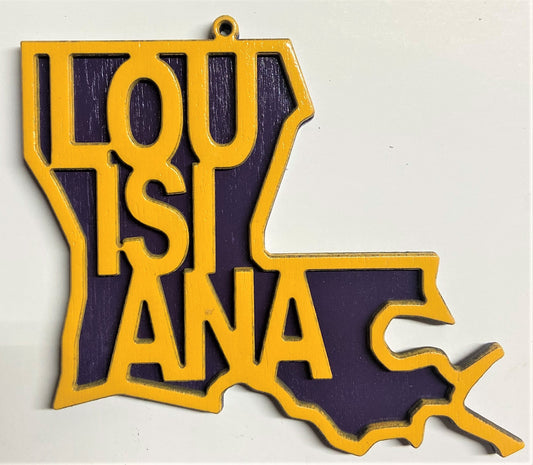 Louisiana Wood Ornament - Marigold over Purple