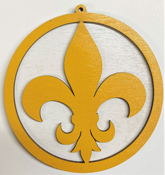 Fluer de Lis Wood Ornament - Marigold over White