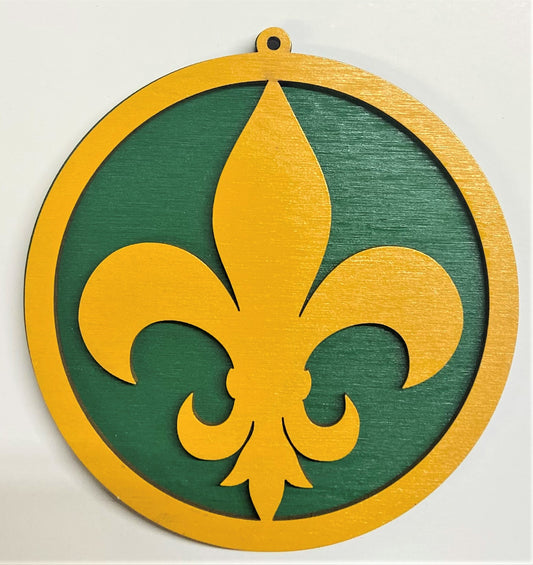 Fluer de Lis Wood Ornament - Marigold over Green