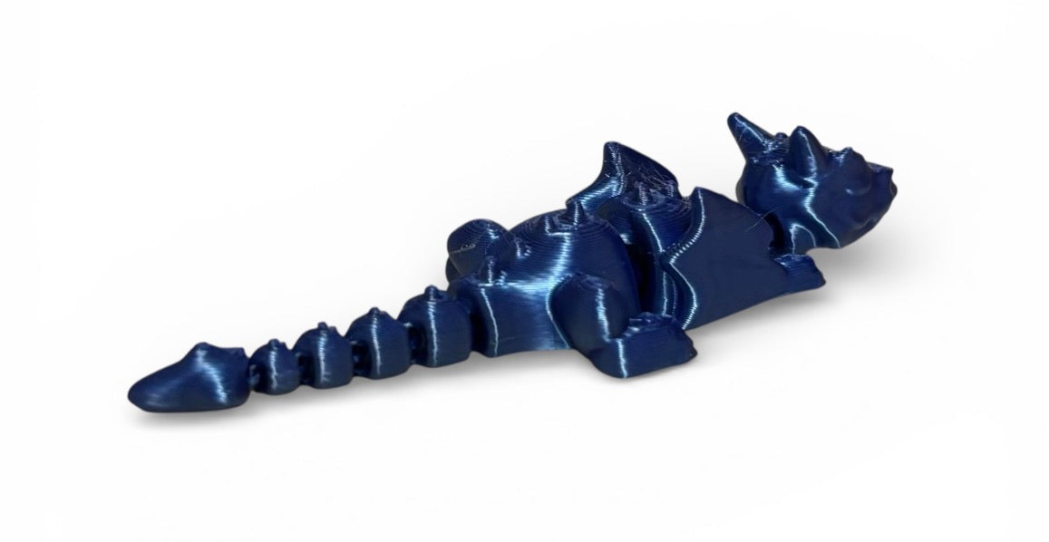 3D printed 4" Lazy Dragon, Blue Silk