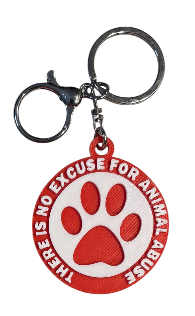No Excuse For Animal Abuse Keychain - White over Red