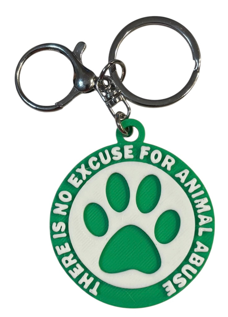 No Excuse For Animal Abuse Keychain - White over Green