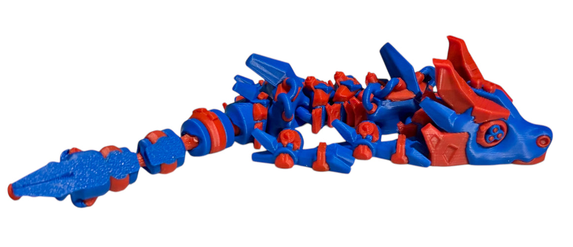 Articulated Baby Cyber Fang Dragon - 9" - Red / Blue
