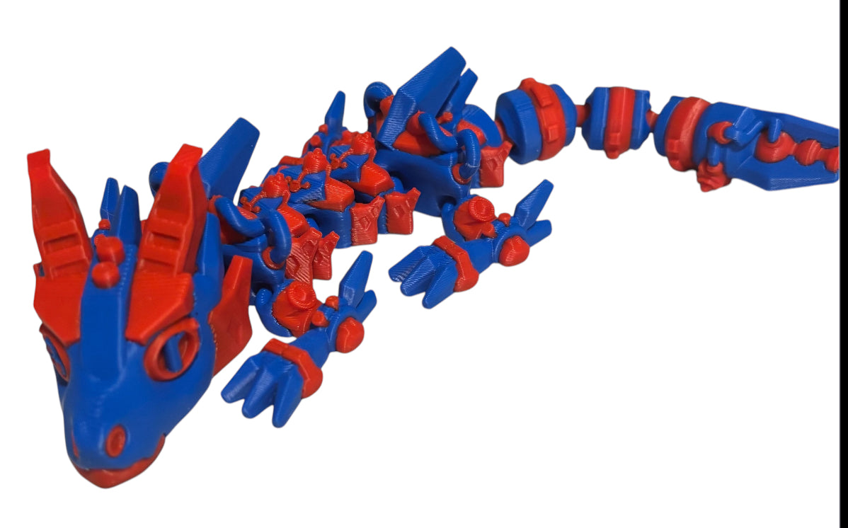 Articulated Baby Cyber Fang Dragon - 9" - Red / Blue