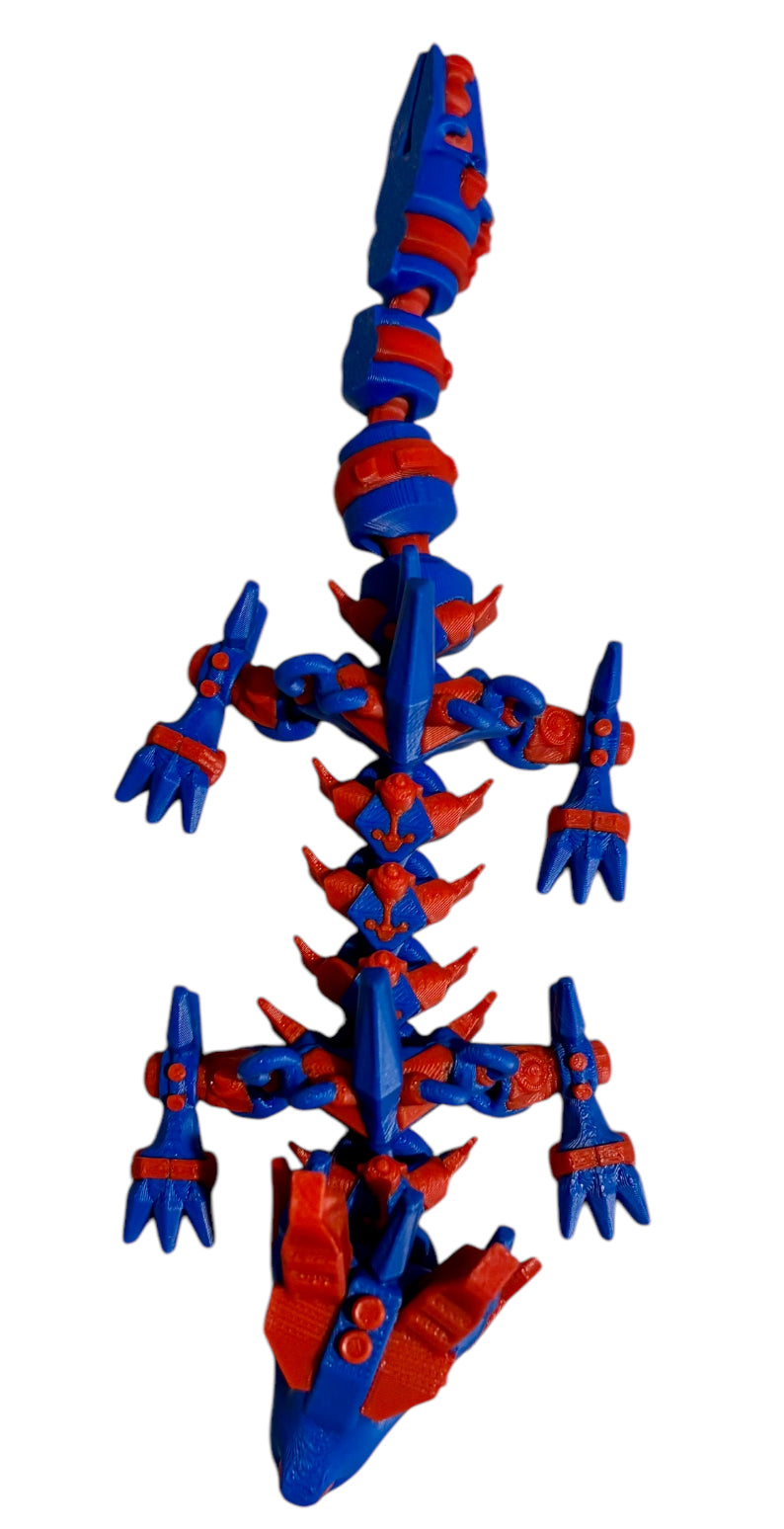 Articulated Baby Cyber Fang Dragon - 9" - Red / Blue