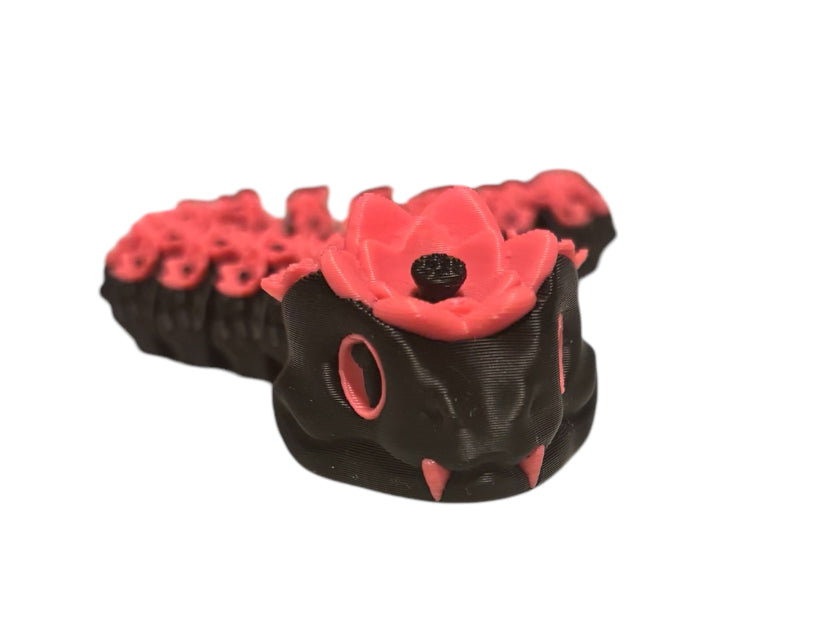 3D printed Lotus Serpent - 8-1/2" - Black / Pink
