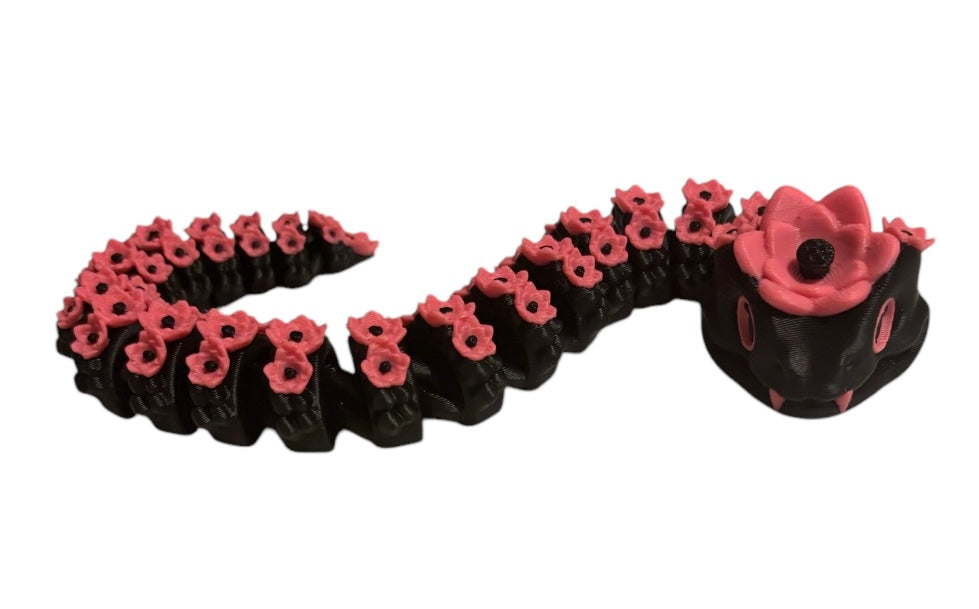 3D printed Lotus Serpent - 8-1/2" - Black / Pink