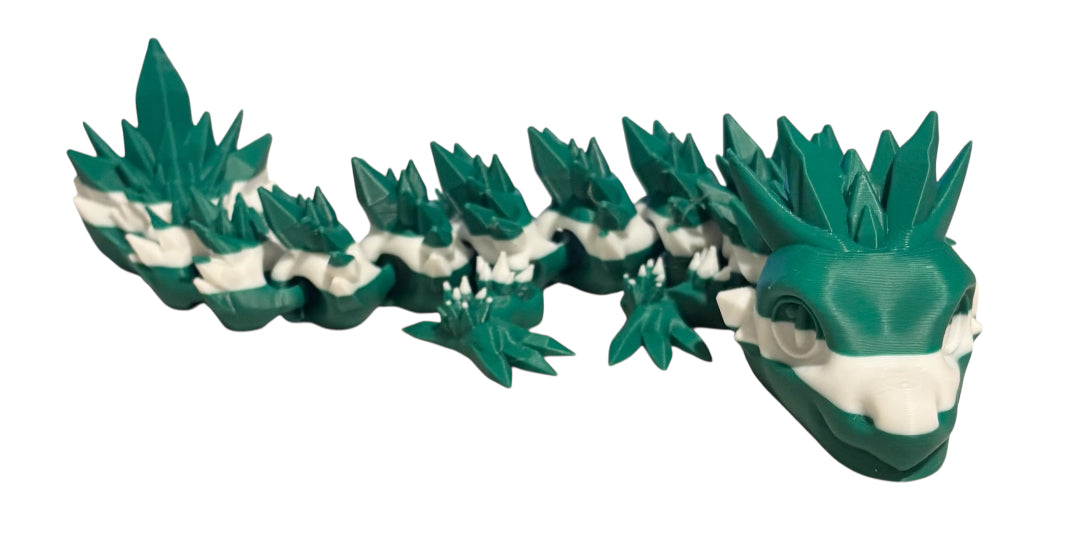 Articulated Baby Crystal Dragon - 11" - White / Mistletoe Green