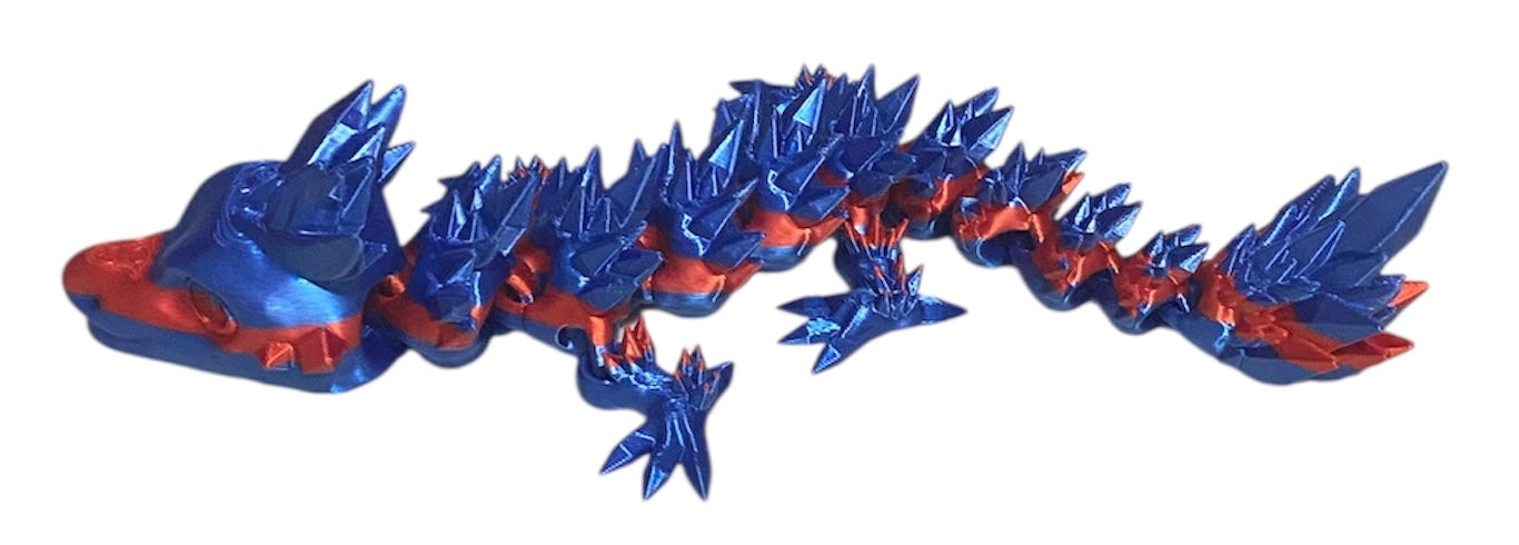 Articulated Baby Crystal Dragon - 11" - Blue / Red Silk (Copy)