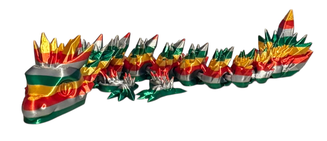 Articulated Baby Crystal Dragon - 11" - Green / Silver / Red / Gold Silk
