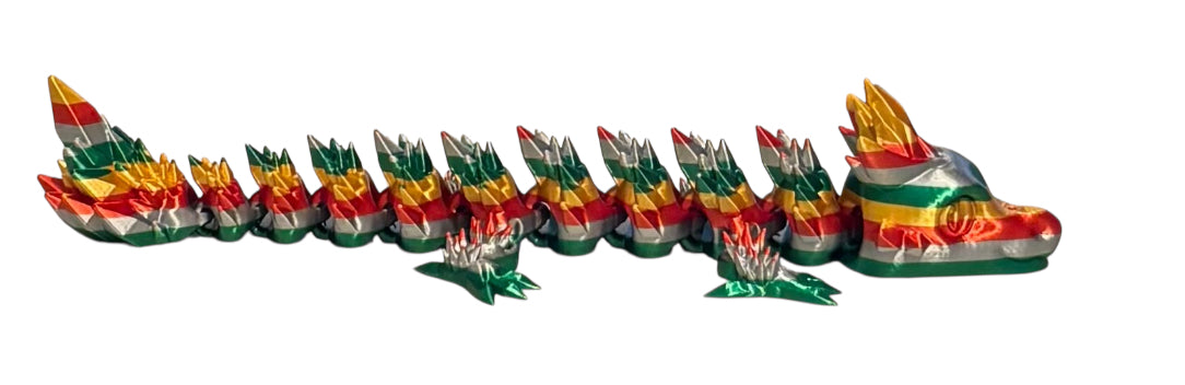Articulated Baby Crystal Dragon - 11" - Green / Silver / Red / Gold Silk